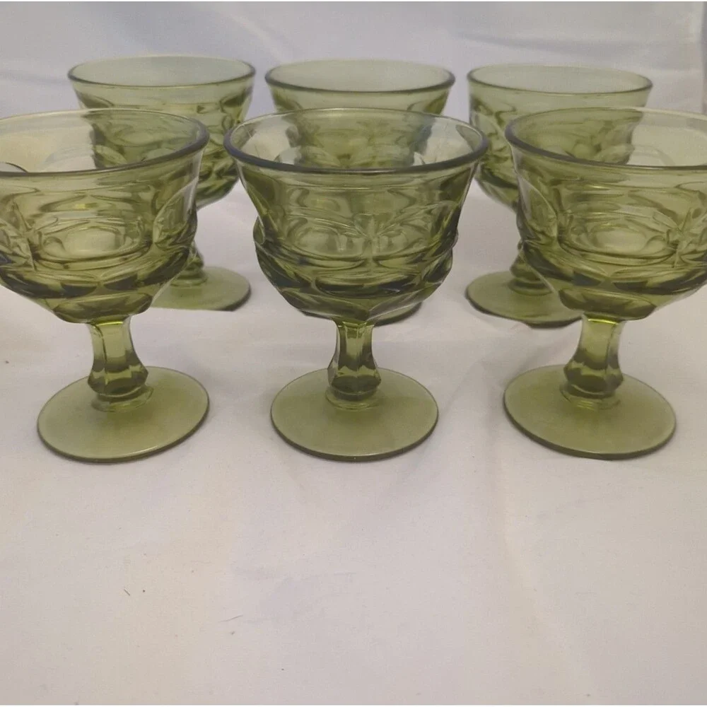 Set of 6 Vintage Fostoria Argus Olive Green Champagne Sherbet Goblets HFM MCM